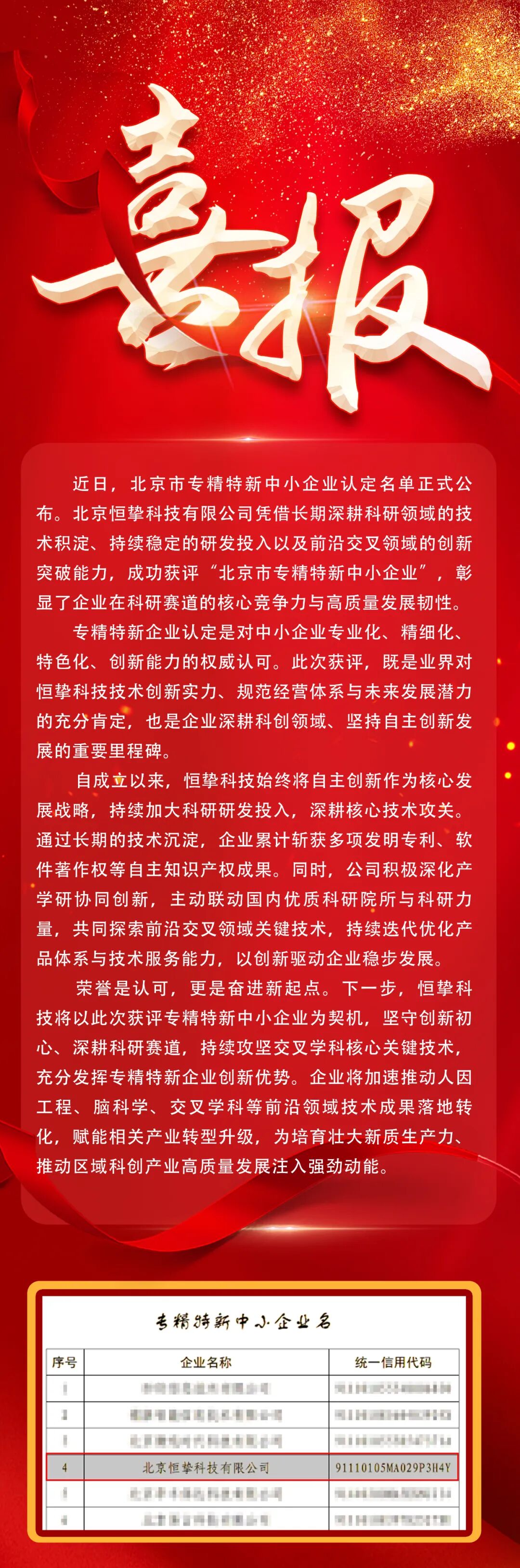 喜报 | 恒挚科技获评“北京市专精特新中小企业”认定